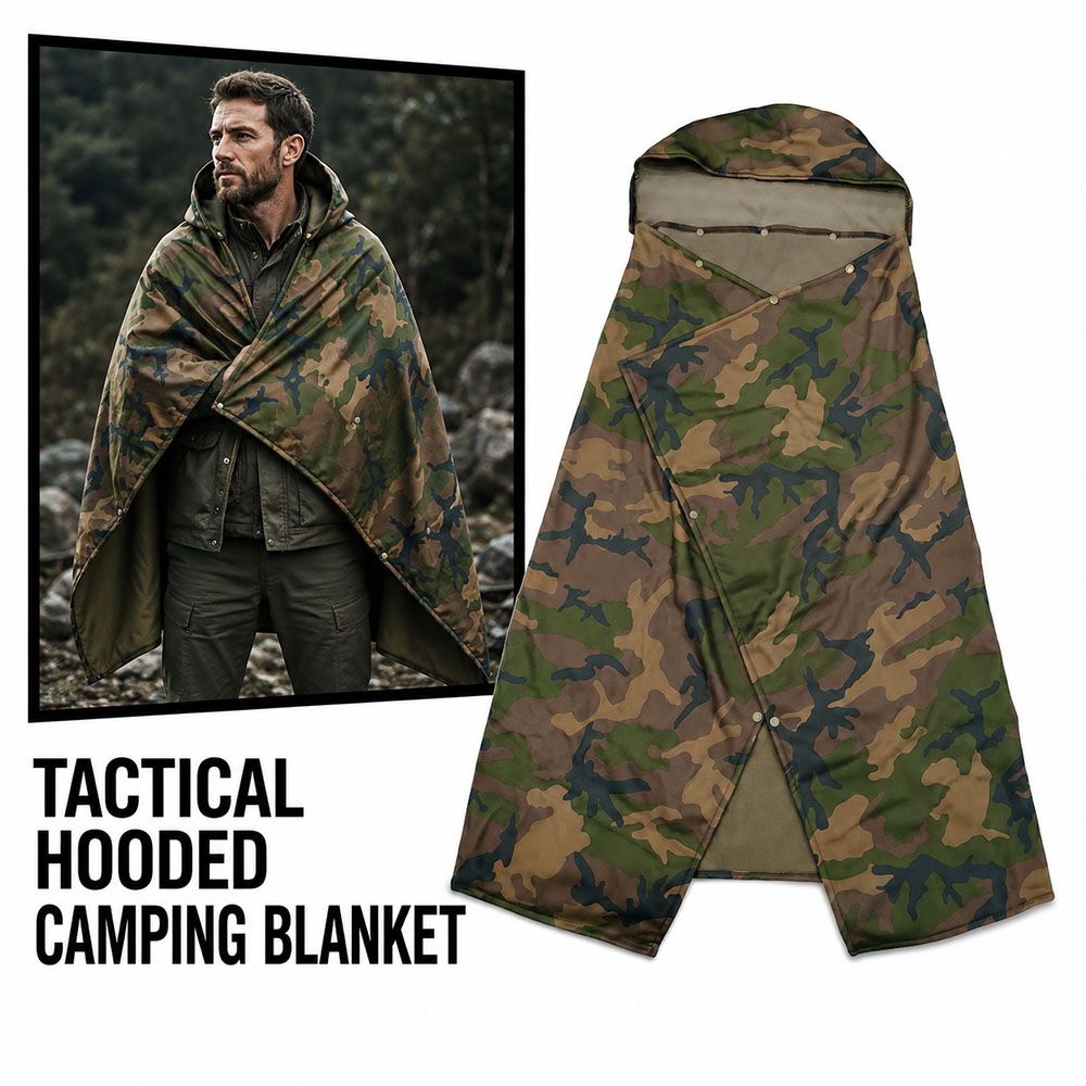Outdoor Hunting Blanket - 전술 위장 후드형 플리스 담요 방풍
