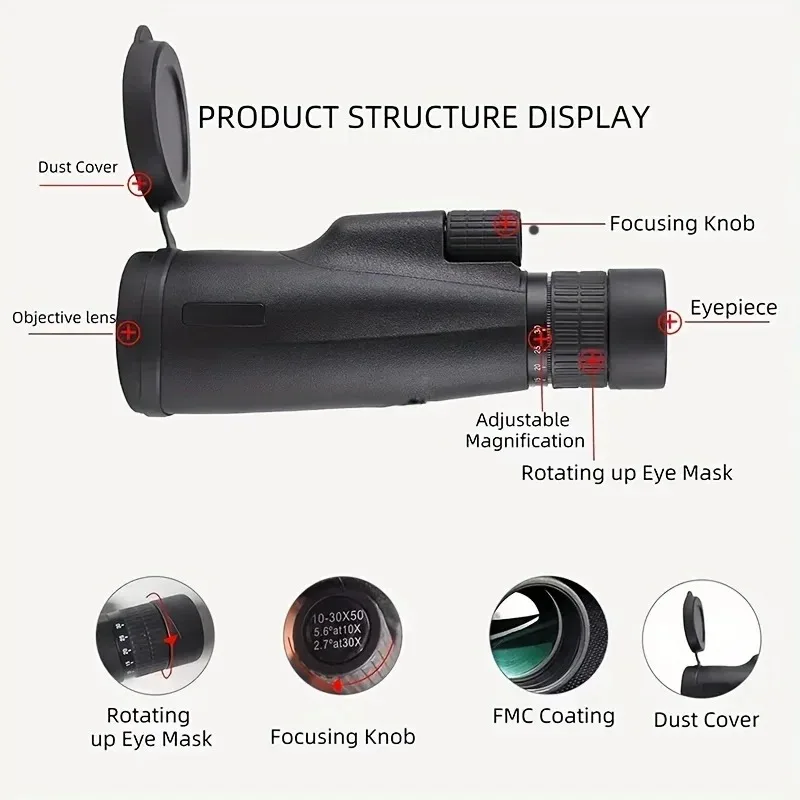 고출력 30x52 단안경 무단계 줌 망원경 장거리 조류 - Hunting Outdoor Watch 리뷰 및 가격